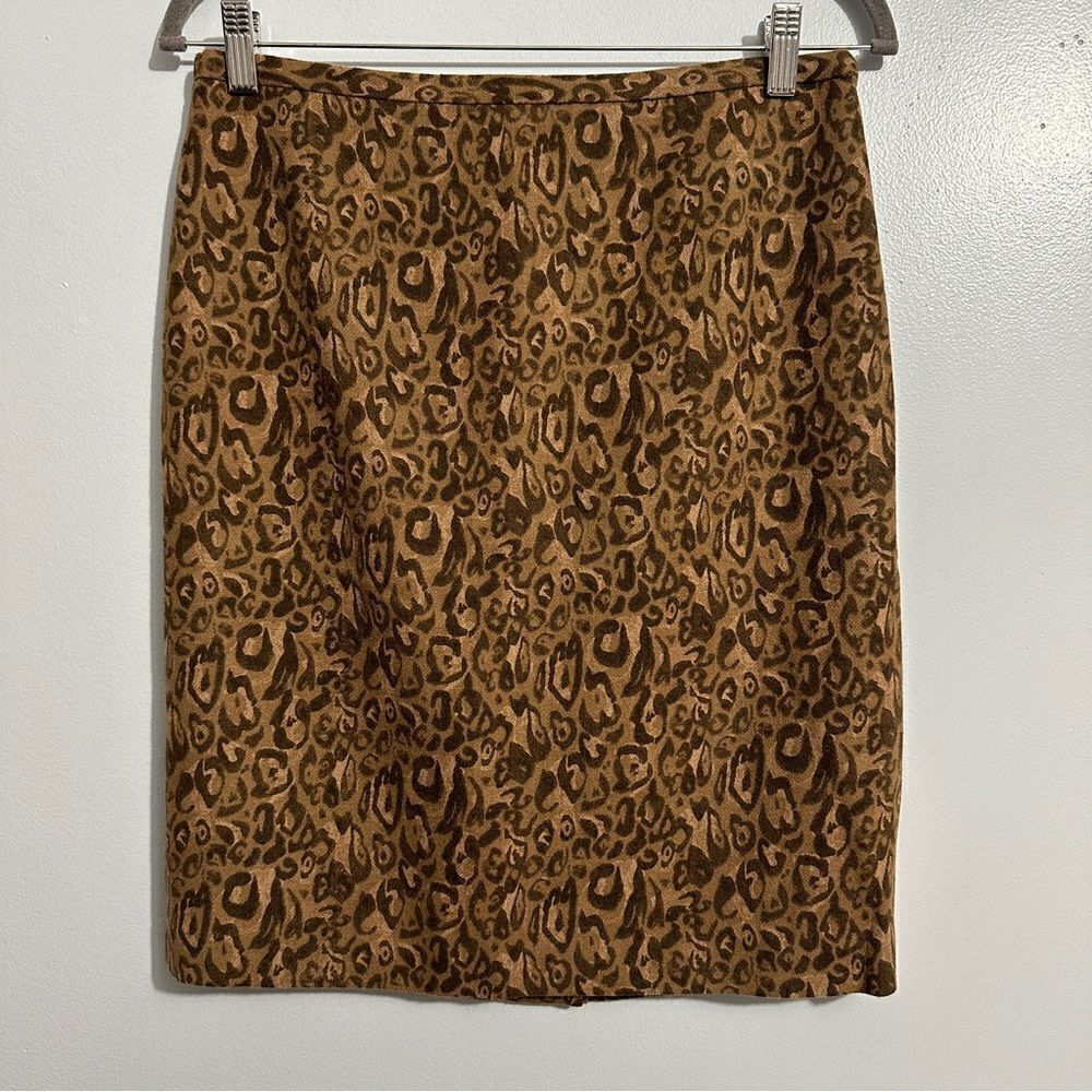 Ann Taylor Mini Loft Wool A-Line Pencil Skirt Leopard Print Size 6 Brown